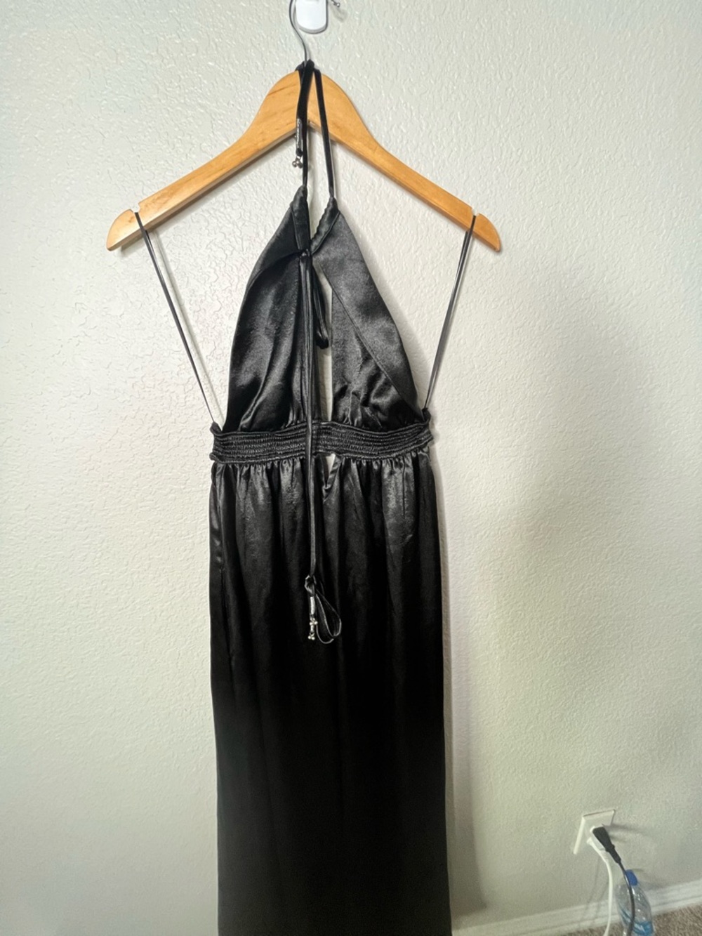 Free People Look Into The Sun Satin Cutouts Halter Gown Maxi Dress Black XS - Picture 11 of 12
